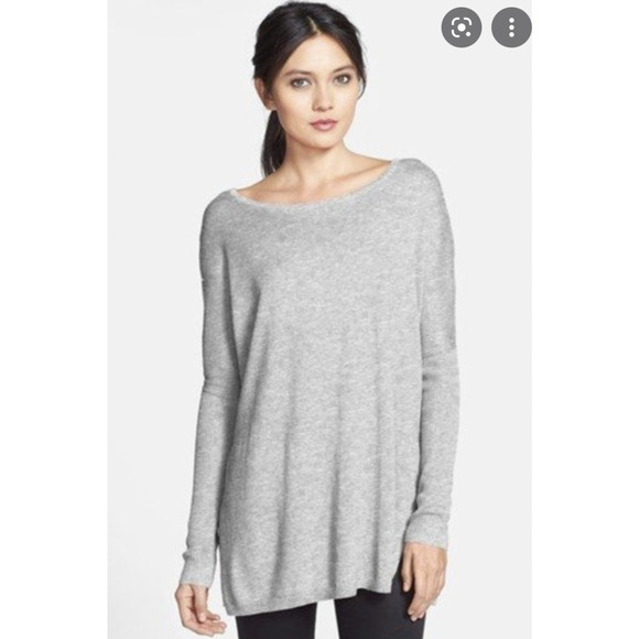 Trouve Side Slit Tunic Sweater Size L Gray Long Sleeve Angora Rabbit Hair *READ - Picture 1 of 13